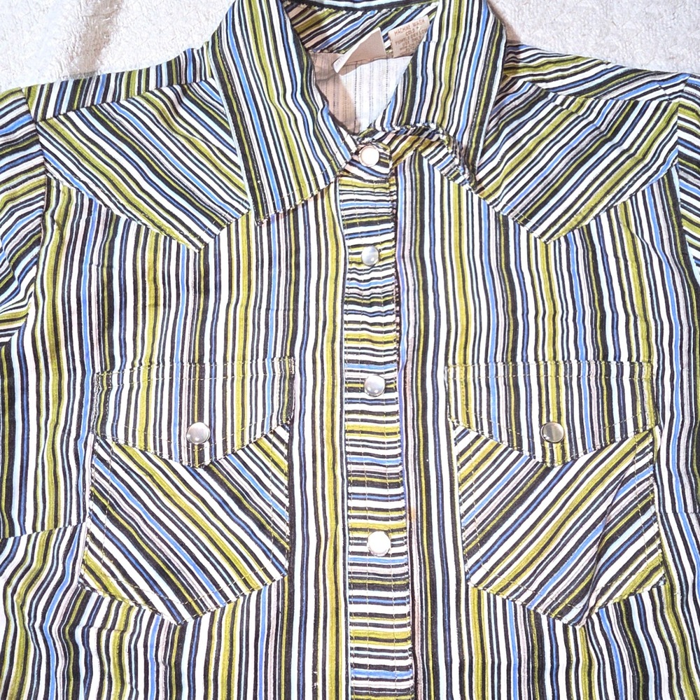 Fiorlini International Western Shirt Women S GreenBlue Striped Pearl Snap velvet